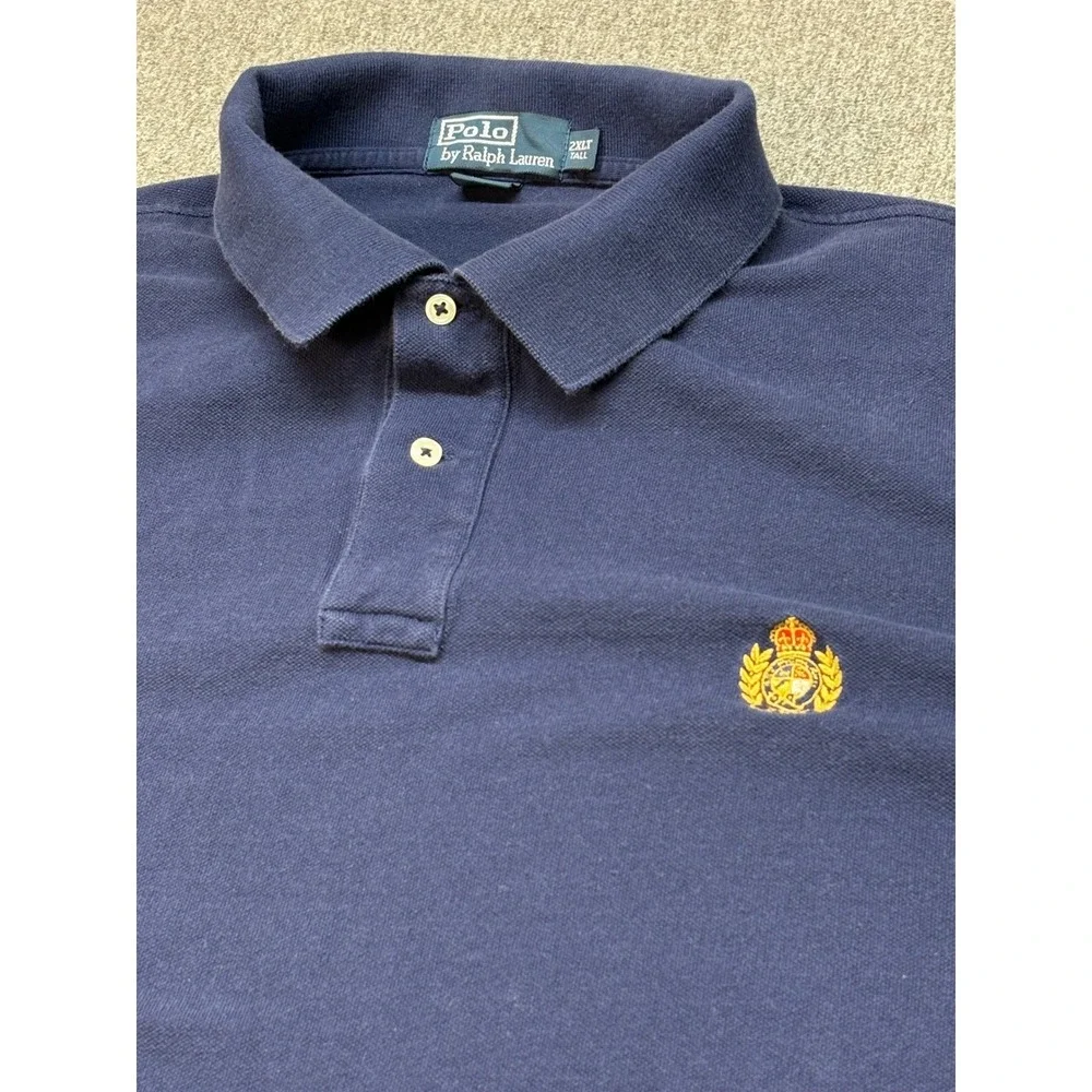 Polo Ralph Lauren Mens 2XLT‎ Tall Navy Blue Crest Logo Pique Cotton Polo Shirt